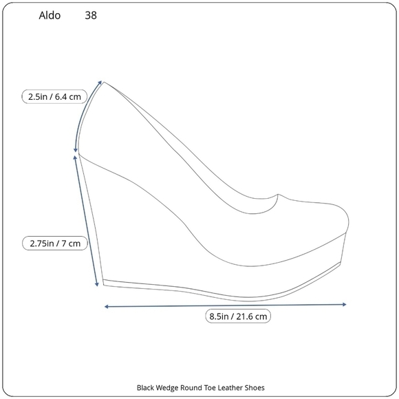 ALDO Black Wedge Round Toe Leather Heels Size 7.5 - Picture 17 of 17